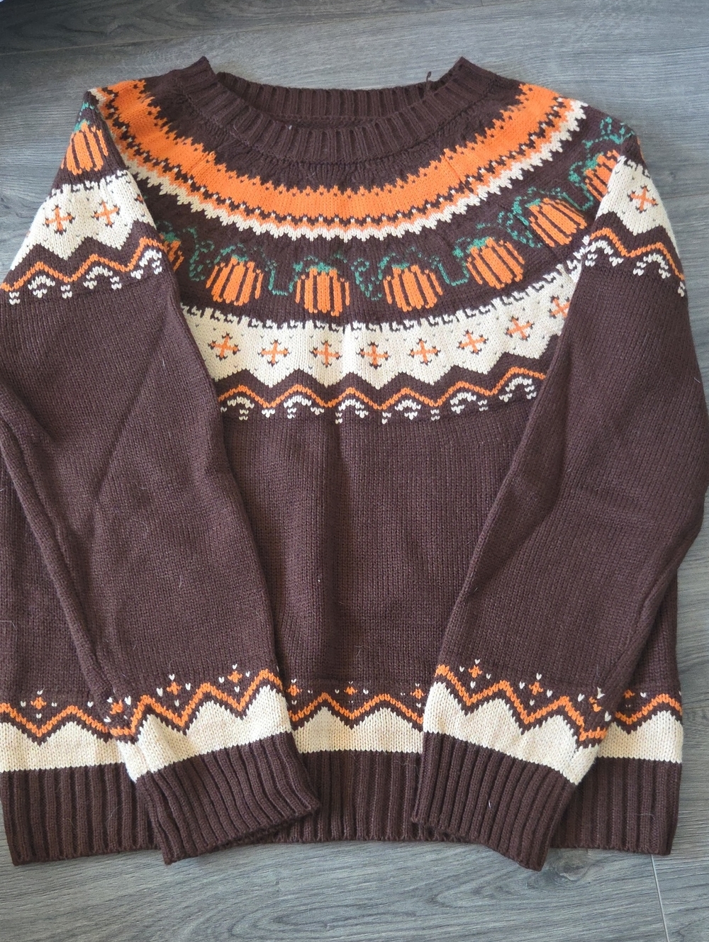 Women's Brown Pumpkin Fair Isle Crewneck Sweater